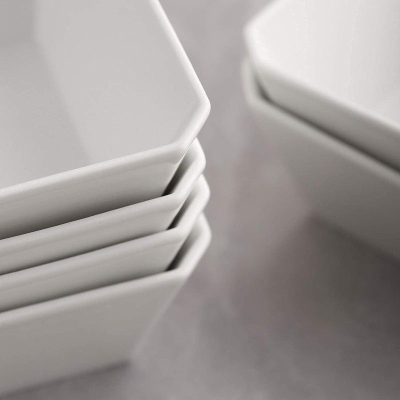 Samsle Porcelain Cereal Bowls, 16 oz Square Serving Bowls Set, 5 Inch White Ceramic Bowls for Salad, Soup, Snack, Dessert and Marmalade, Dishwasher & Microwave Safe, Set of 6 - Image 5